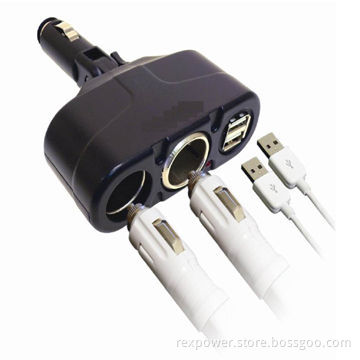 Two-dragged Cigarette Lighter Charger with 12 to 24V Input Voltage and Double USB Port